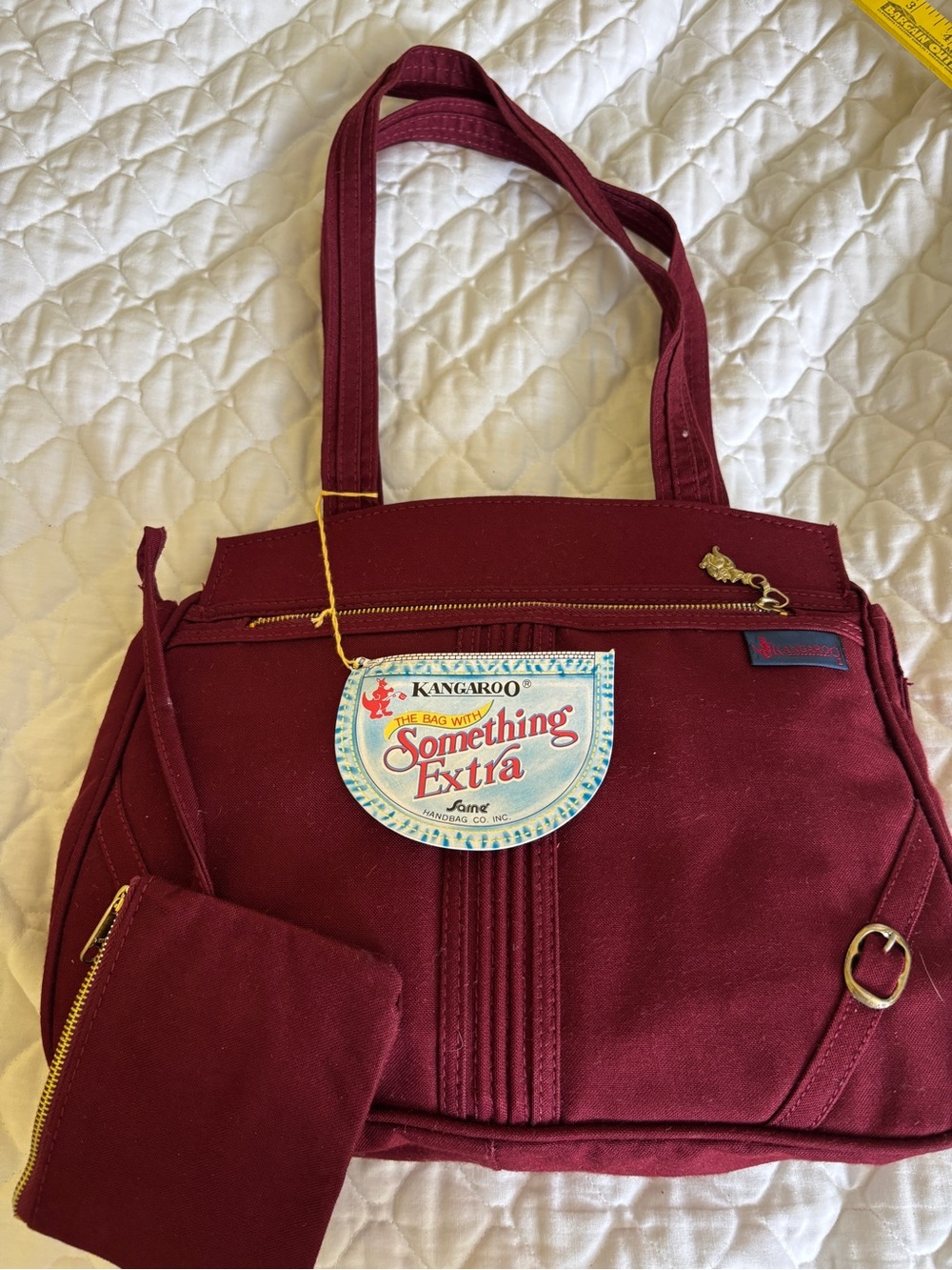 Sarne kangaROOS Burgundy Canvas Shoulder Bag with Matching Pouch